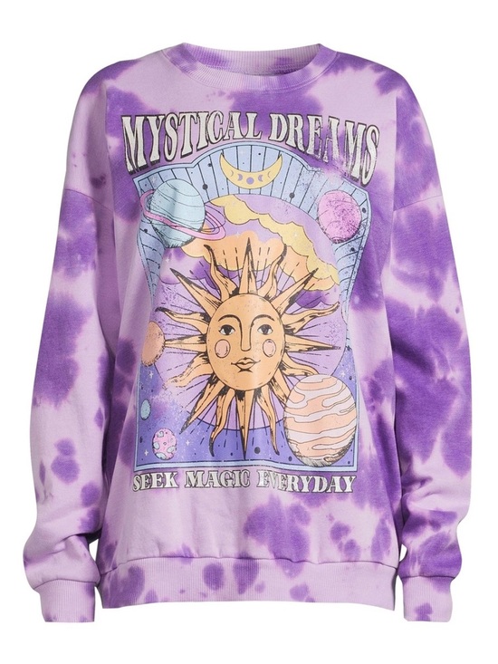 No Boundaries Tops - Mystical Dreams Tie-Dye Graphic Crewneck Sweatshirt - Purple medium
